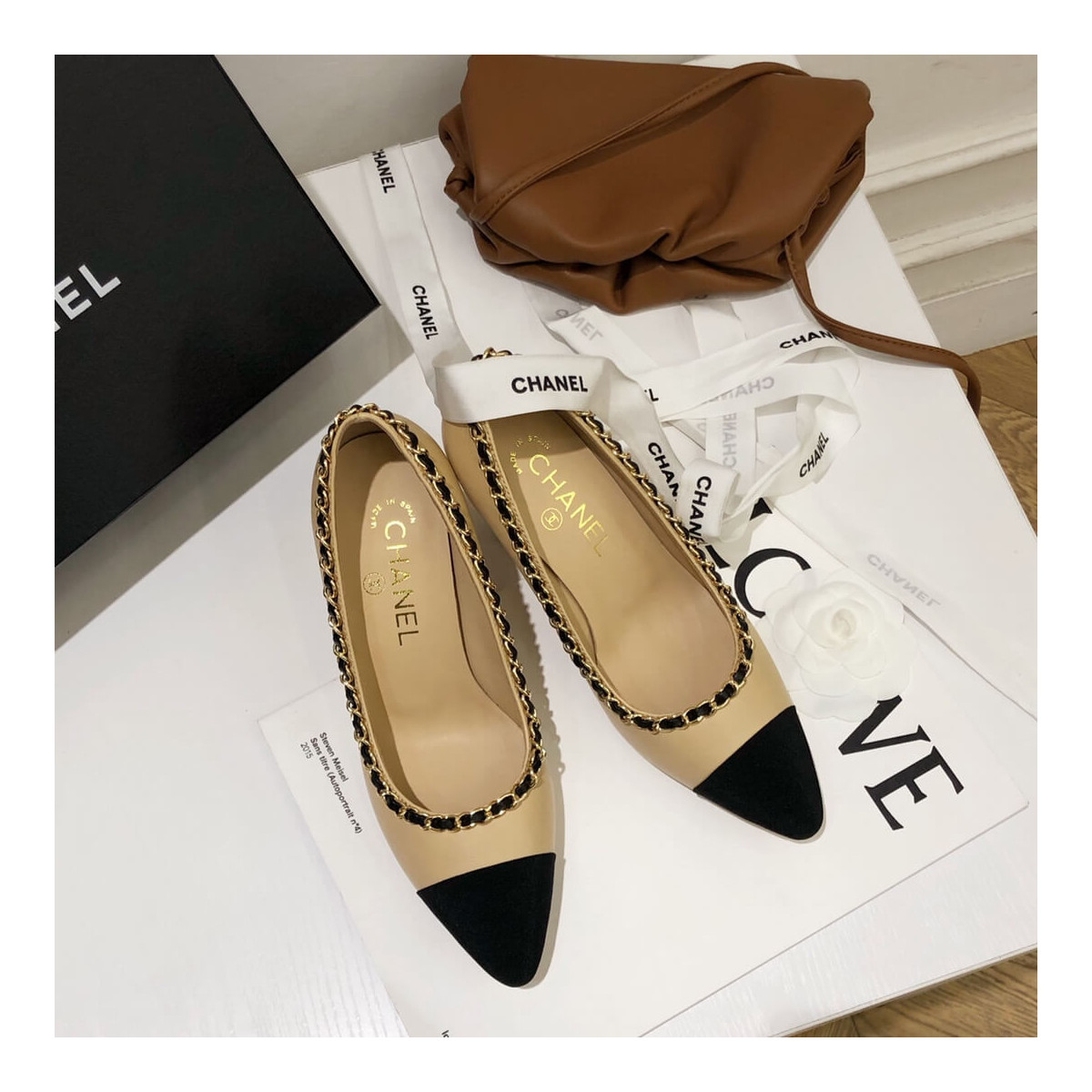 Chanel Grosgrain and Lambskin Chain 8.5cm Heel Ballerinas G35389