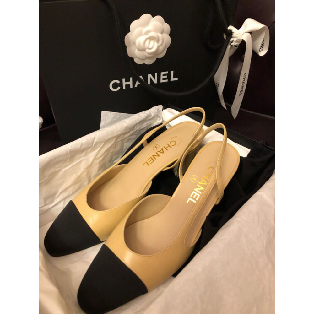 Chanel Goatskin &amp; Grosgrain Slingbacks Beige G31318