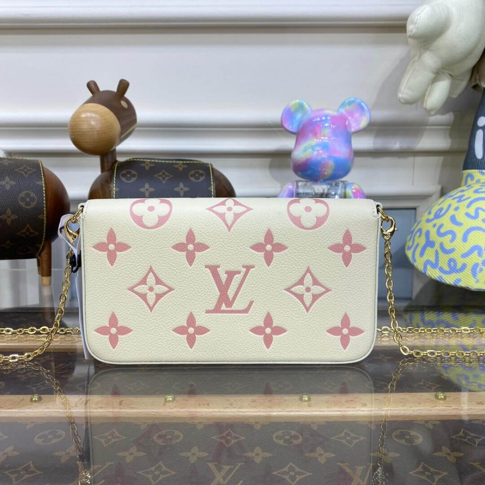 Louis Vuitton Monogram Empreinte Leather Pochette Felicie M82047 Creme/Pink