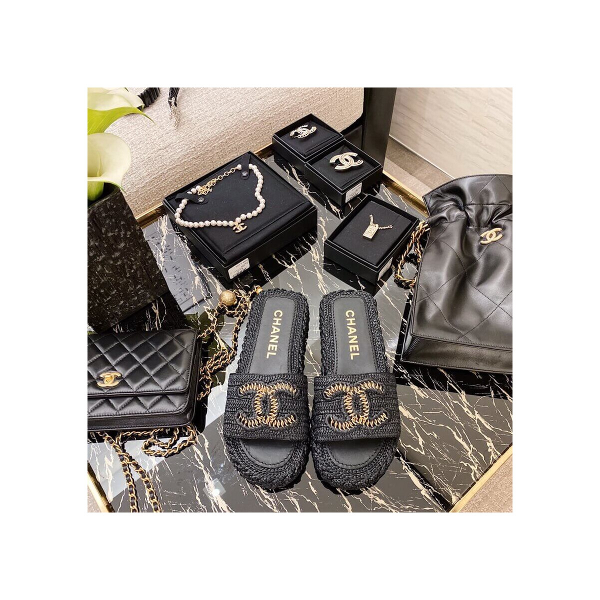 Chanel CC Logo Cord Mules G36923