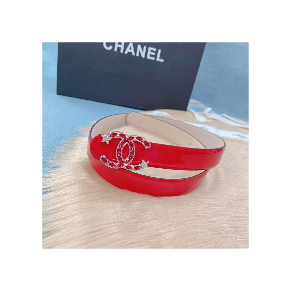 Chanel Patent Leather CC Logo Skinny Belt