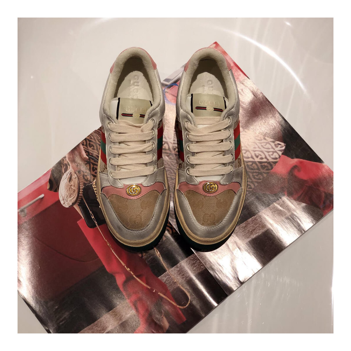 Gucci Screener Leather Sneaker 570443 Light Pink