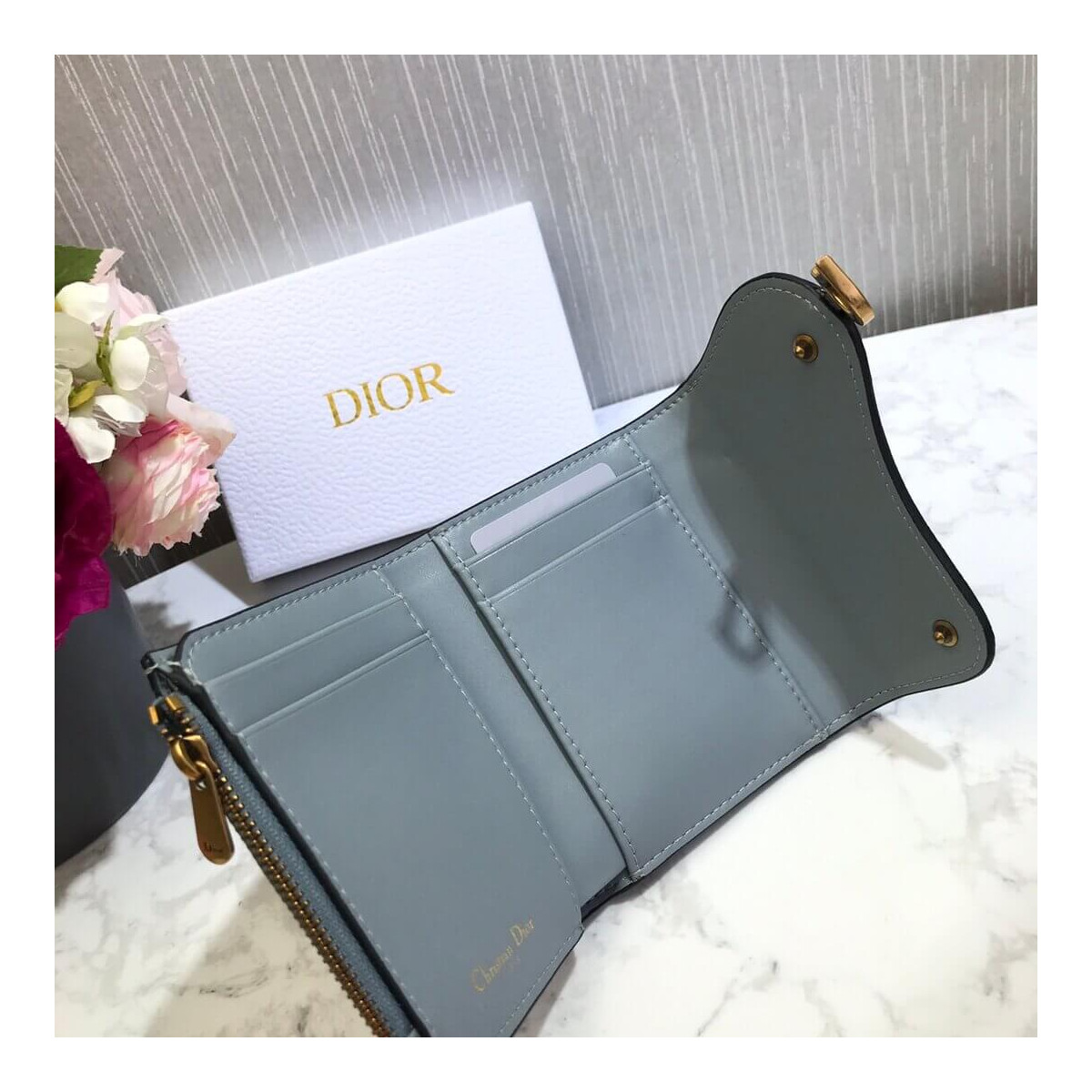 Christian Dior Grained Calfskin Saddle Lotus Wallet S5652