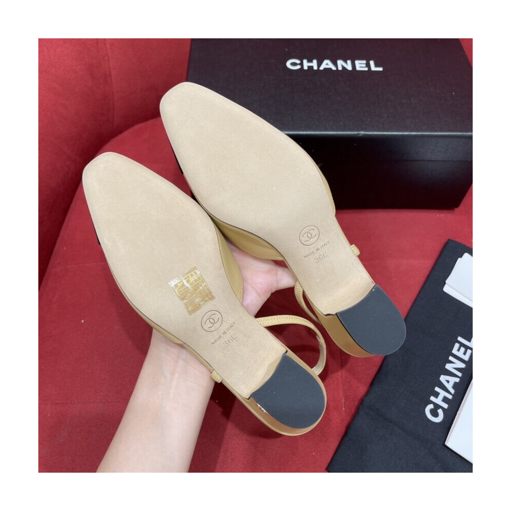 Chanel Goatskin &amp; Grosgrain Slingbacks Beige G31318