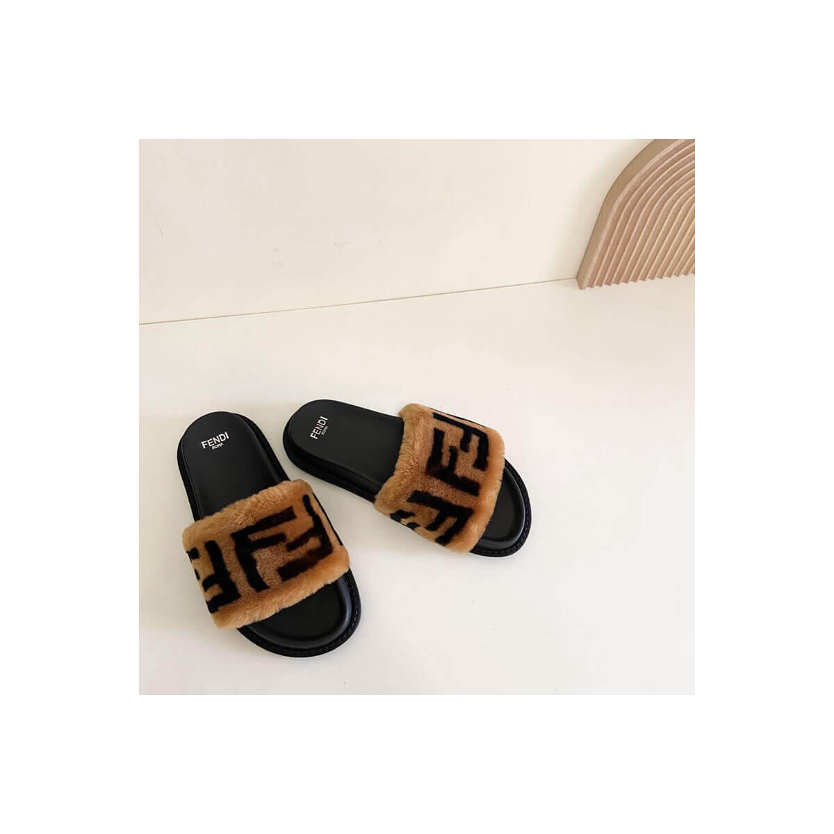 Fendi FF Fur Pool Slide Sandals F125