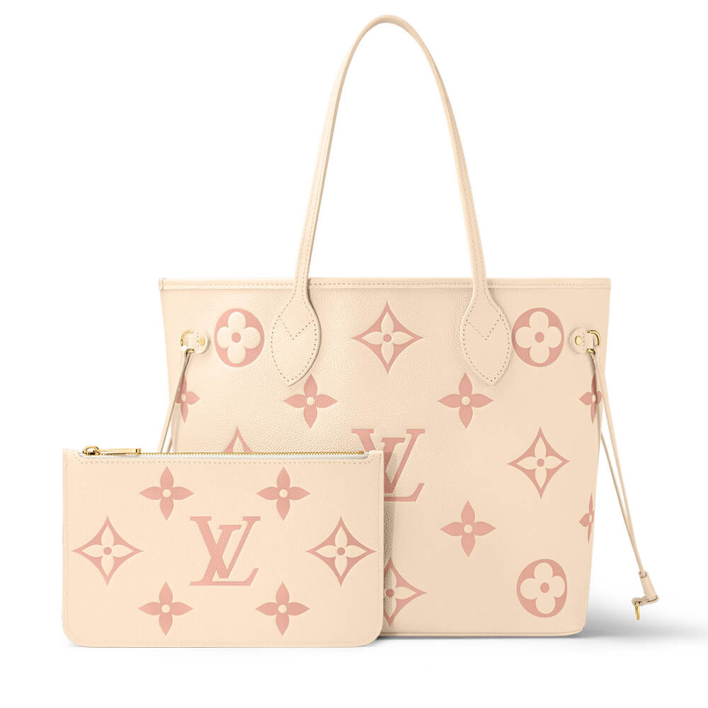 Louis Vuitton Monogram Empreinte Leather Neverfull MM M21579 Creme/Pink