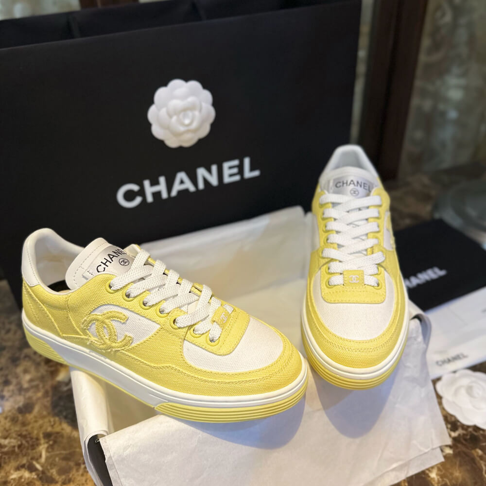 Chanel Fabric Runners Trainers Sneakers G37488 Yellow White