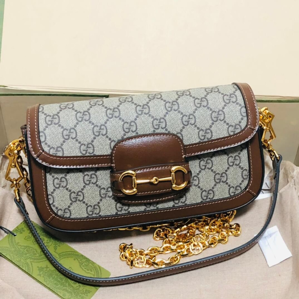 Gucci Horsebit 1955 GG Supreme Canvas Should Bag 735178 Brown