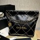 Chanel 22 Handbag Shiny Metallic Calfskin AS3260 Black/Gold