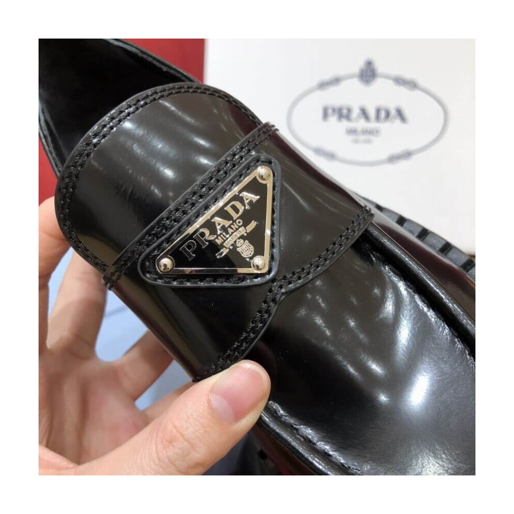 Prada Black Chocolate Brushed Leather Loafers 1D246M