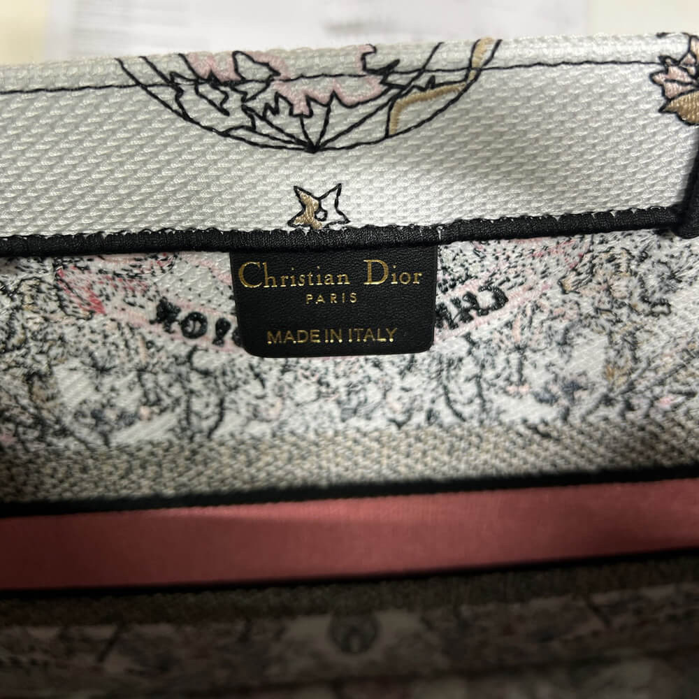 Dior Book Tote White and Pastel Pink Butterfly Around The World Embroidery