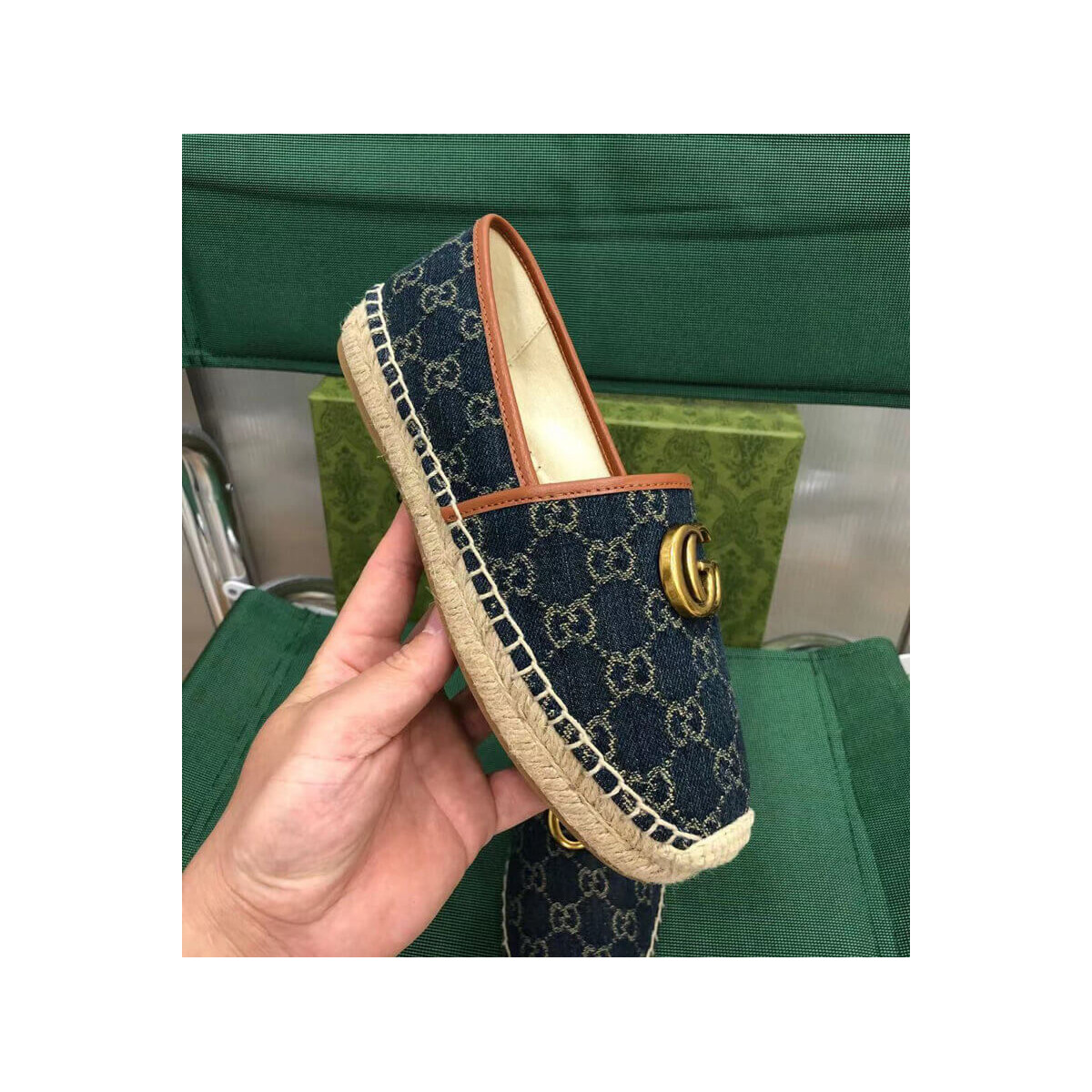 Gucci Pilar Double G Denim Espadrille Flat