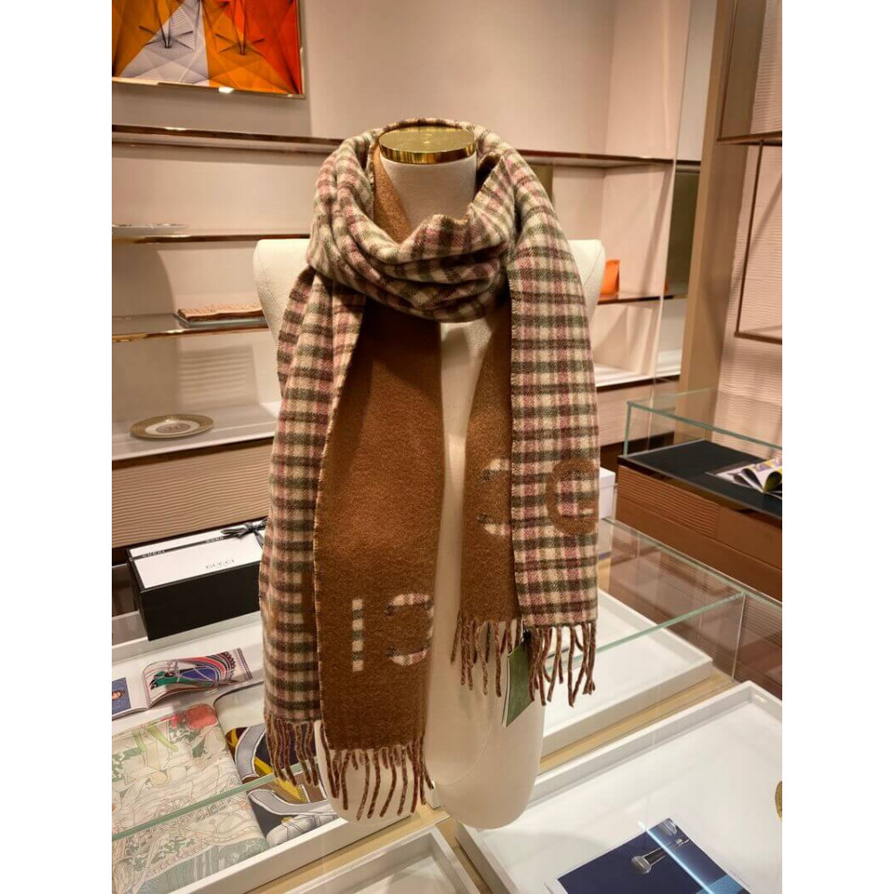 Gucci Check Jacquard Scarf With Gucci 644311