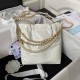 Chanel Mini 22 Handbag in Shiny Crumpled Calfskin Black with Pearl Chain AS4416