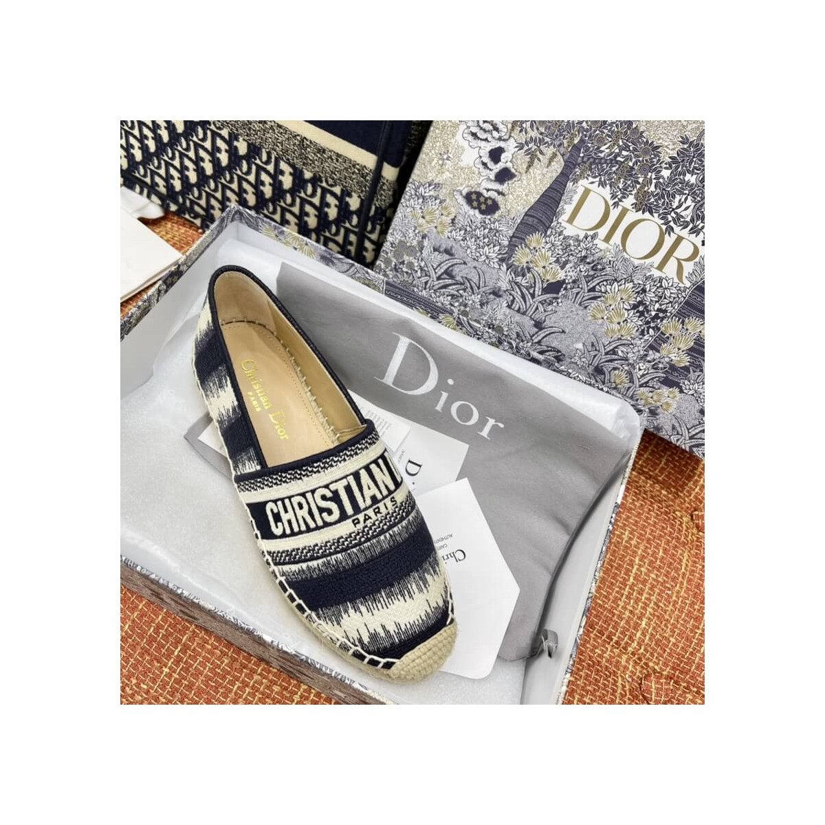 Dior Granville D-Stripes Embroidered Cotton Espadrille B585