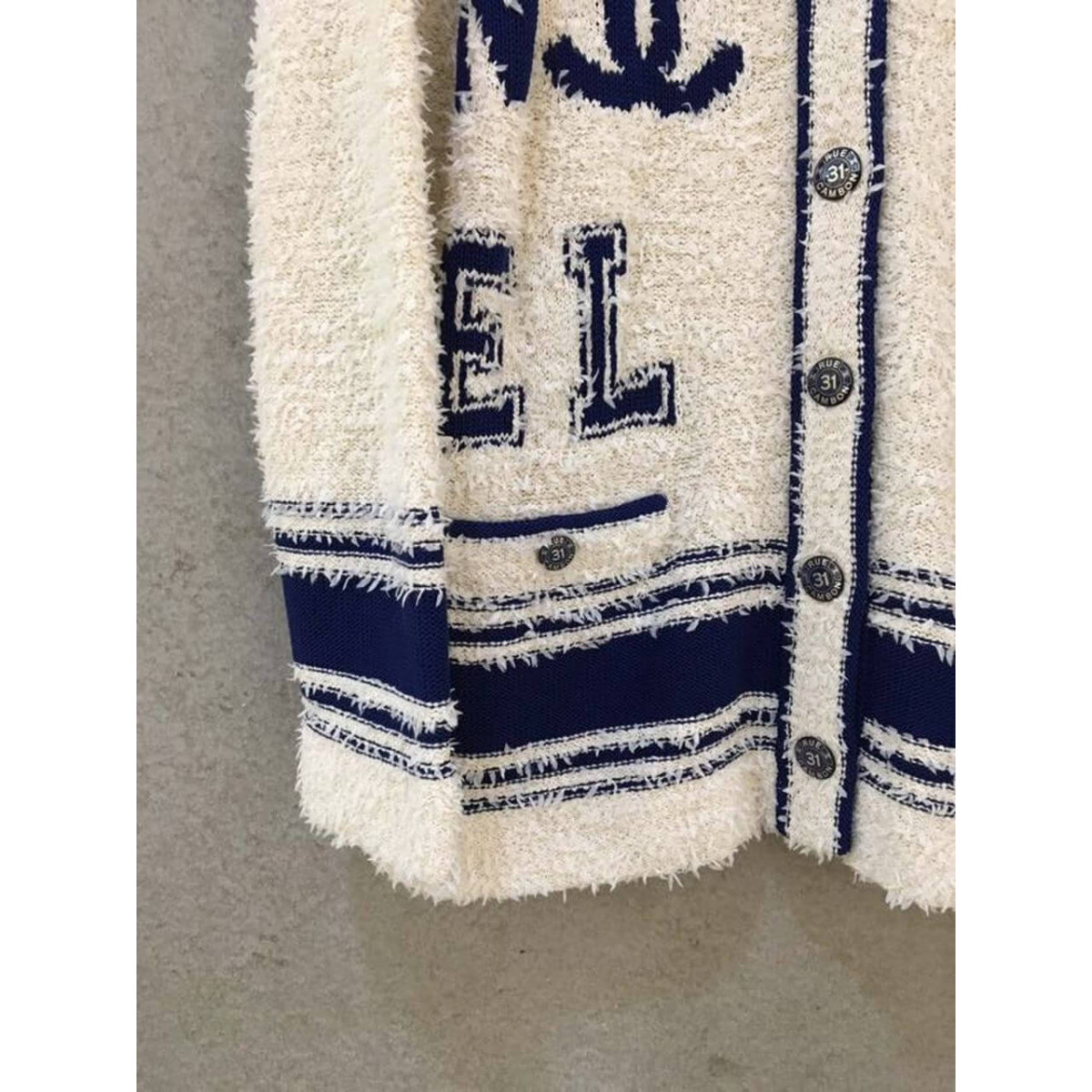 Chanel Varsity Logo iconic Oversized Wool Cashmere Cardigan C1401