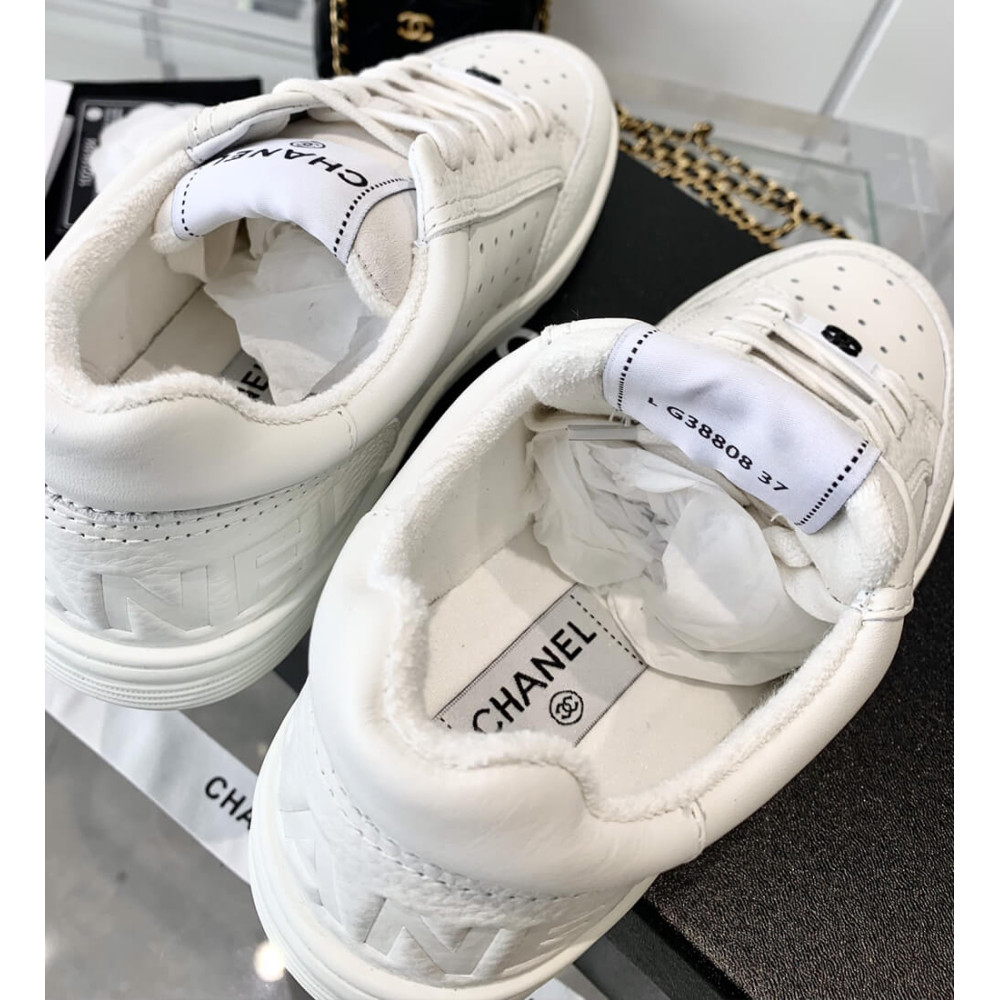 Chanel Logo Low Top Sneakers White G38808