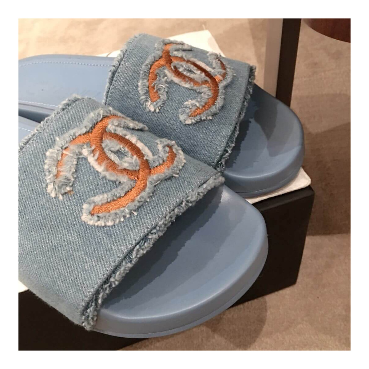 Chanel Denim Logo Sandal Mules G35781