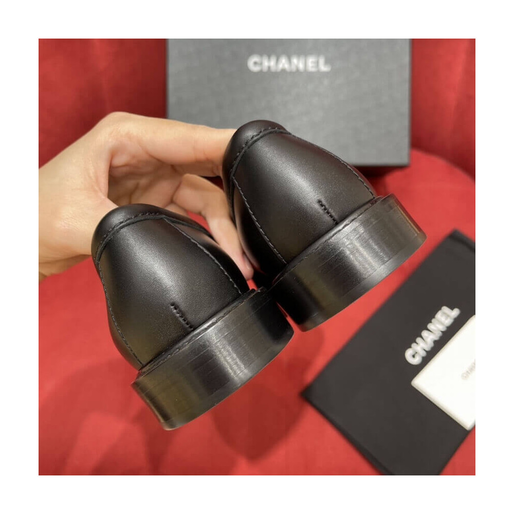 Chanel Black Leather and White Velvet Loafers