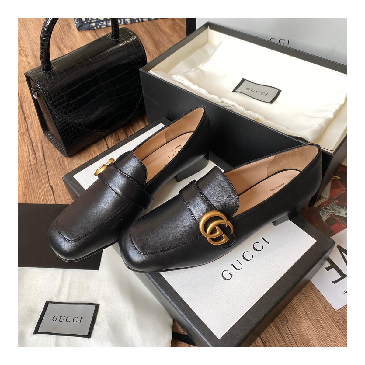 Gucci Leather Loafer with Double G 602496 Black