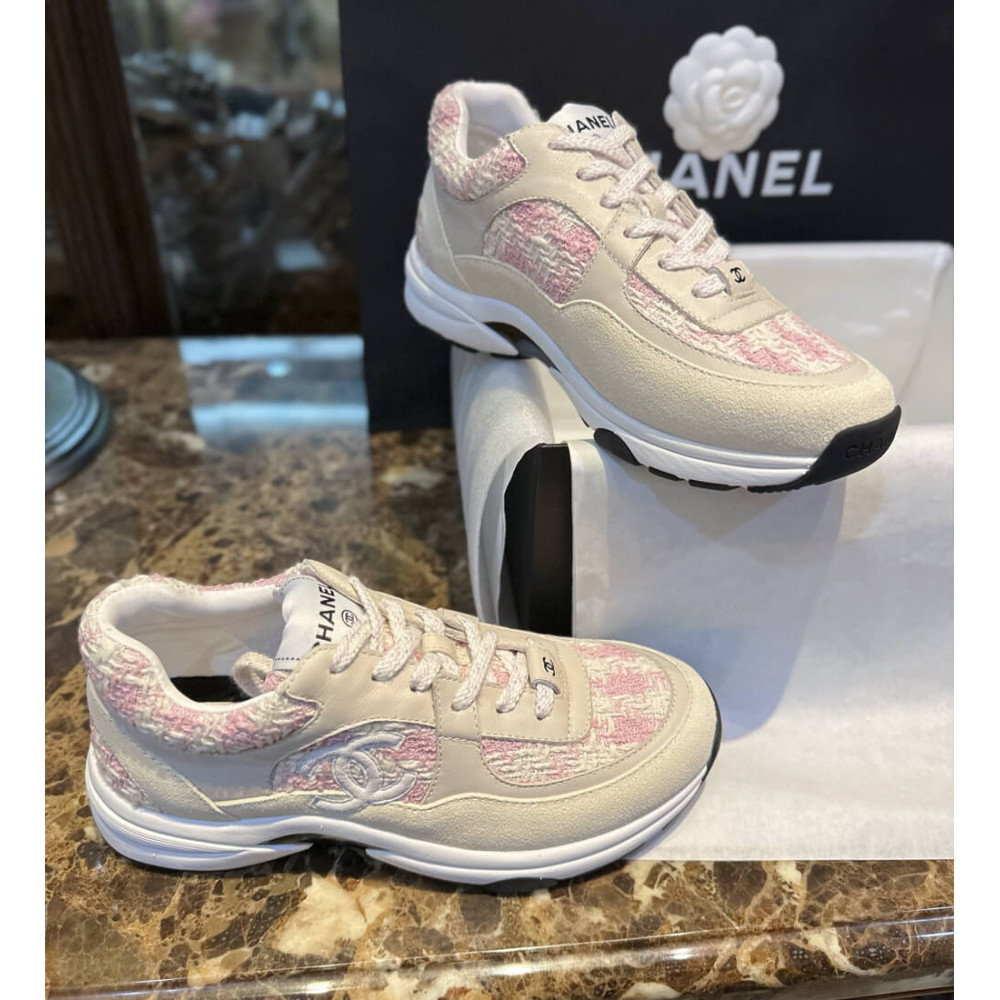 Chanel Tweed Low Cut Sneakers G38299 Pink