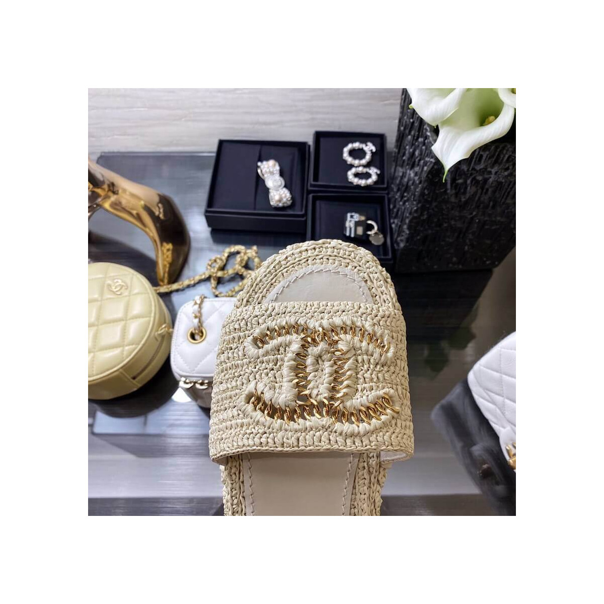 Chanel CC Logo Cord Mules G36923