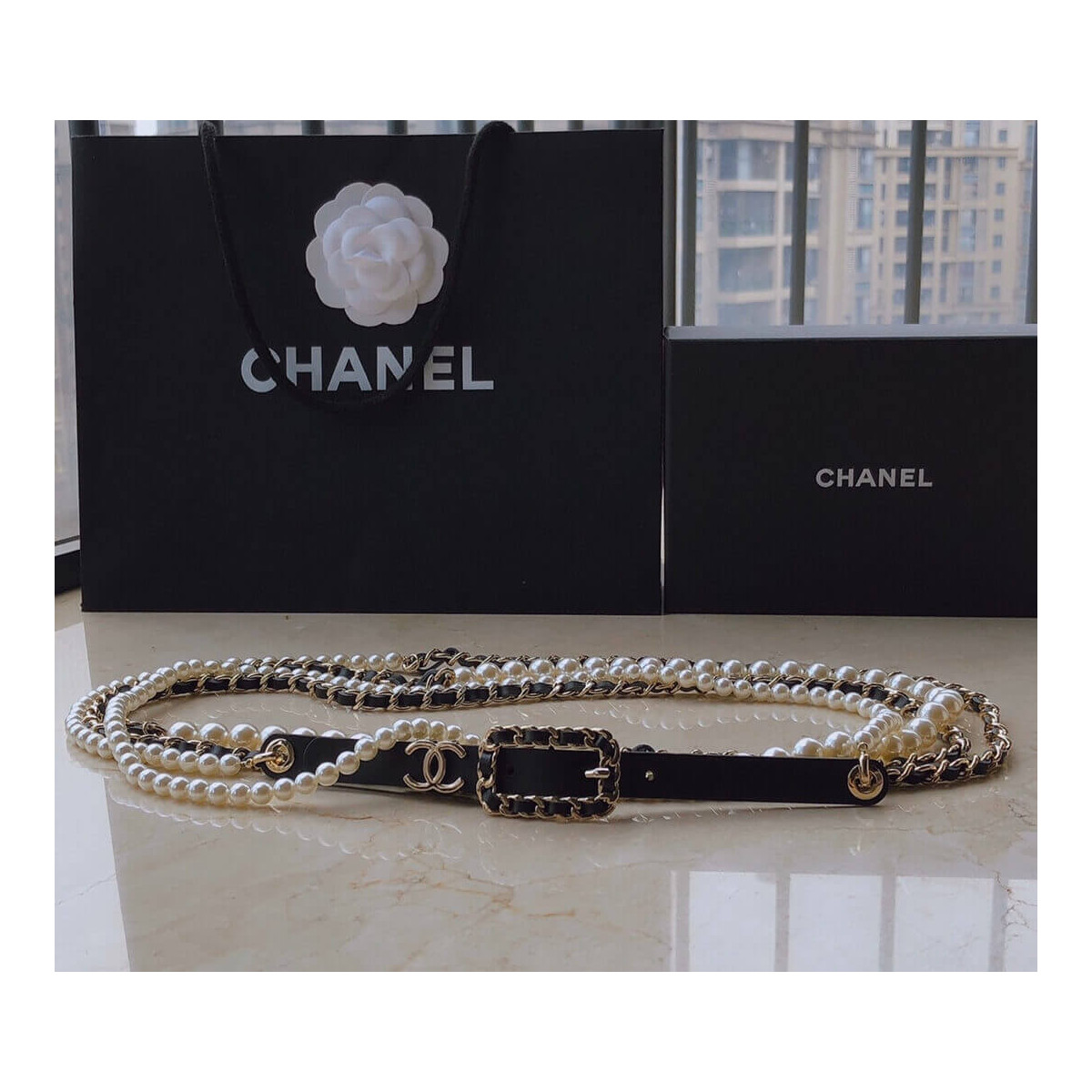 Chanel Aged Calfskin &amp; CC Pearl Waist Chain 460973