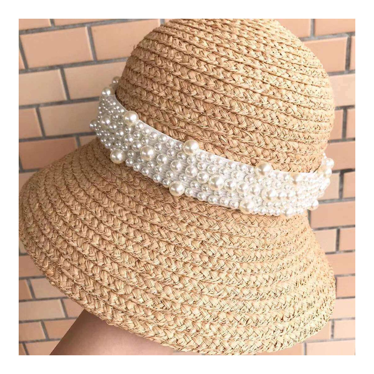 Chanel Straw CC Fedora Hat with Pearl D009