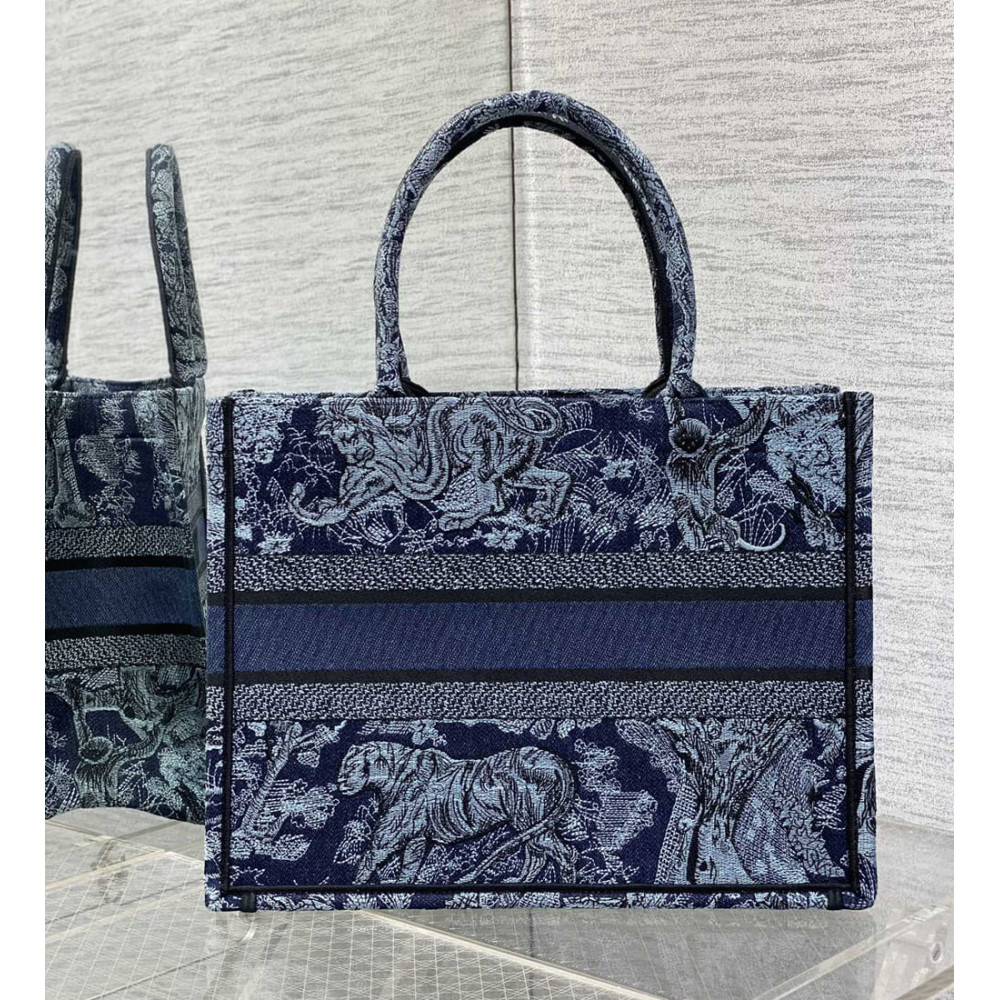 Dior Book Tote Denim Blue Toile de Jouy Embroidery