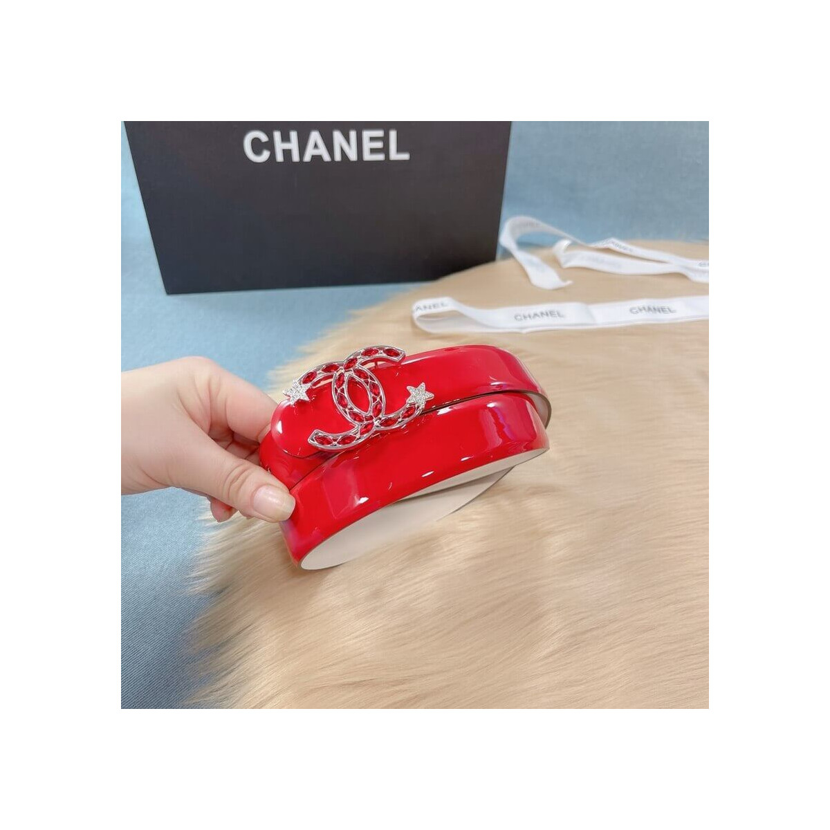 Chanel Patent Leather CC Logo Skinny Belt