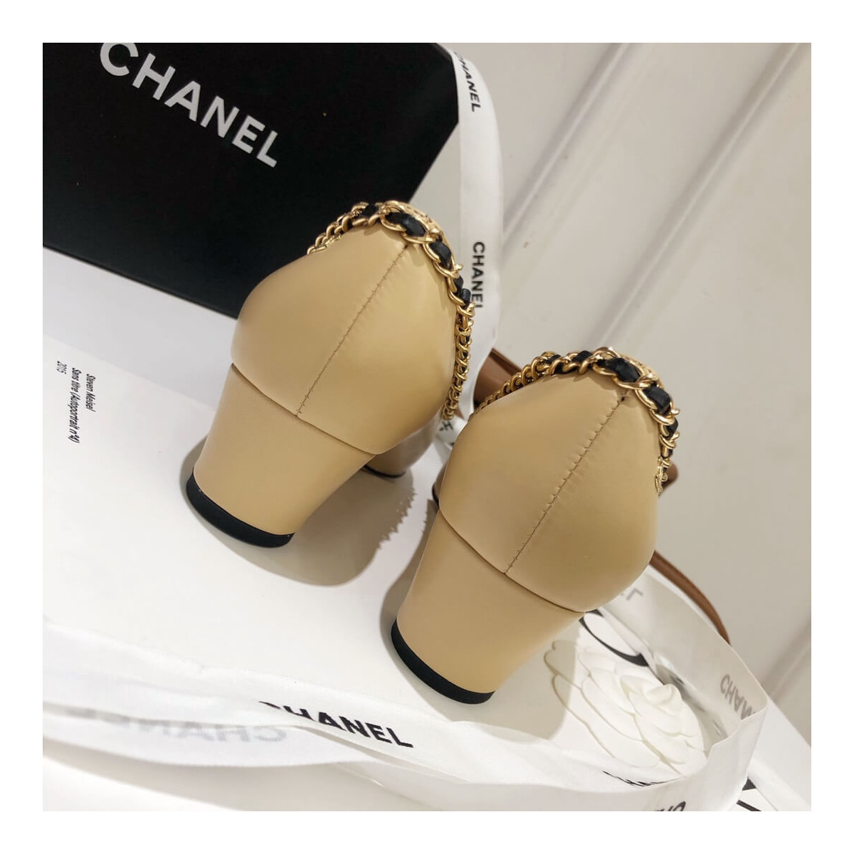 Chanel Grosgrain and Lambskin Chain 4.5cm Heel Ballerinas G35389