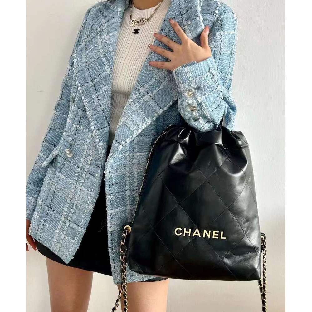 Chanel 22 Backpack in Black Shiny Calfskin AS3859