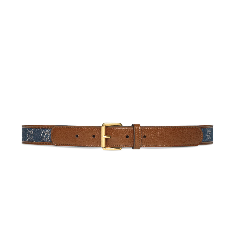 Gucci Belt With Square Buckle In Blue Denim 30mm 678694