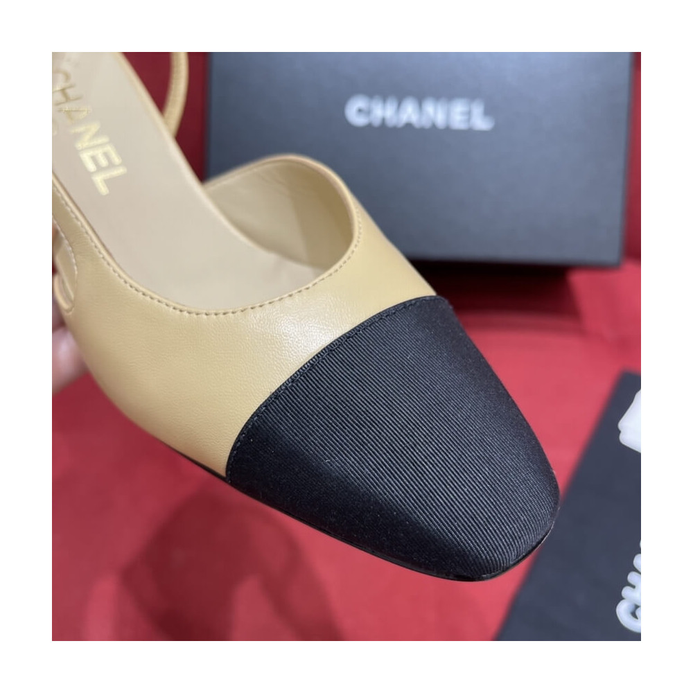 Chanel Goatskin &amp; Grosgrain Slingbacks Beige G31318