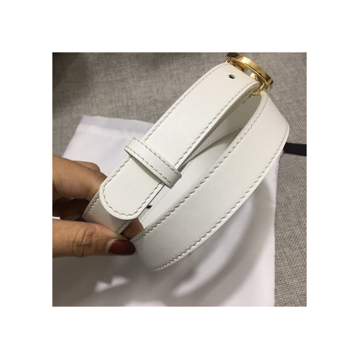 Gucci White Leather Belt With Double G Buckle 20mm