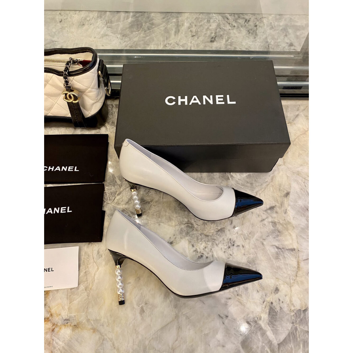 Chanel Lambskin &amp; Grosgrain 8.5cm Heel Pumps G35536