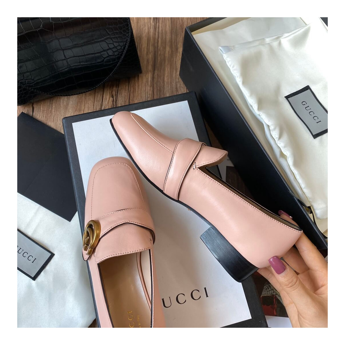 Gucci Leather Loafer with Double G 602496 Pink