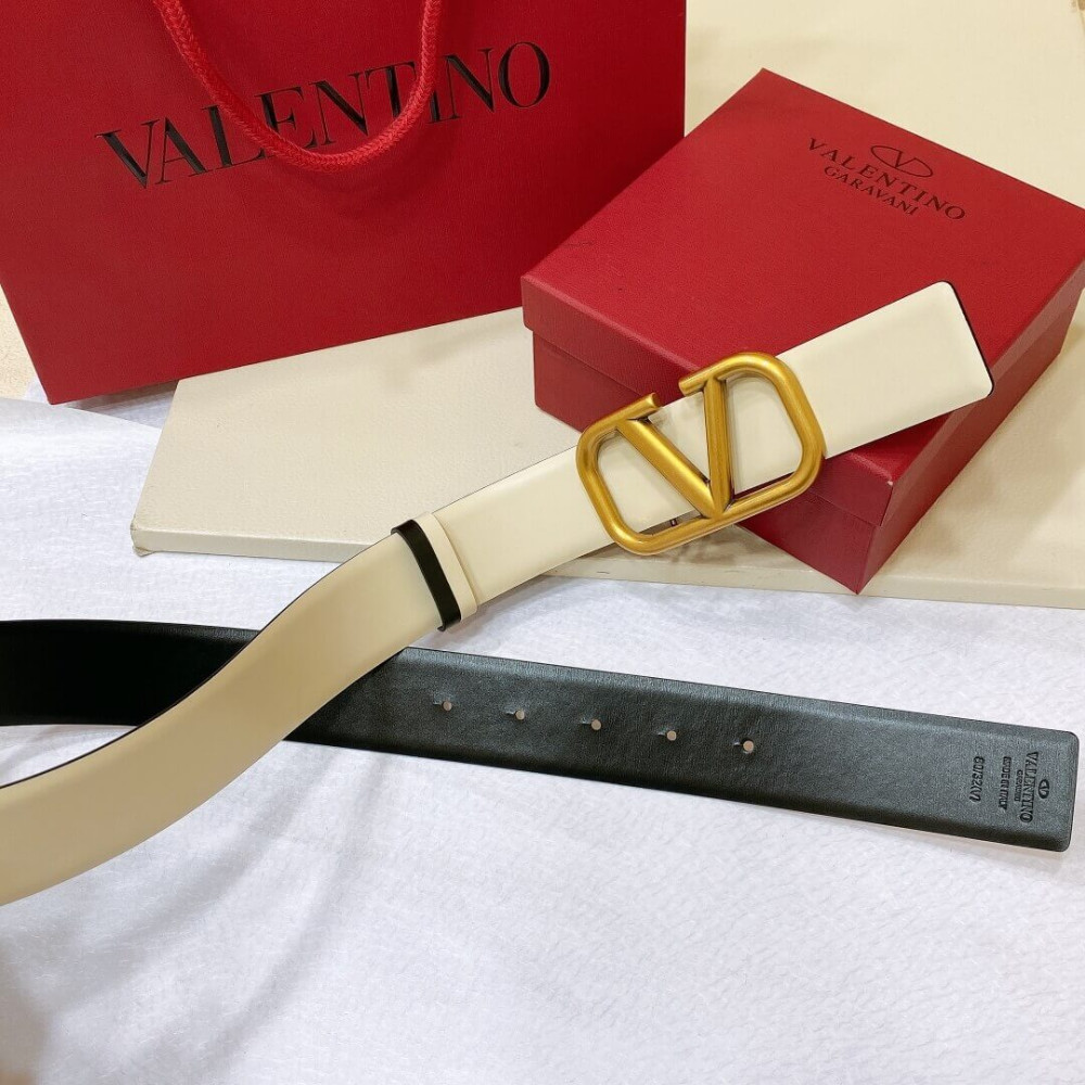 Valentino Reversible Vlogo Signature Belt In Glossy Calfskin 40 mm