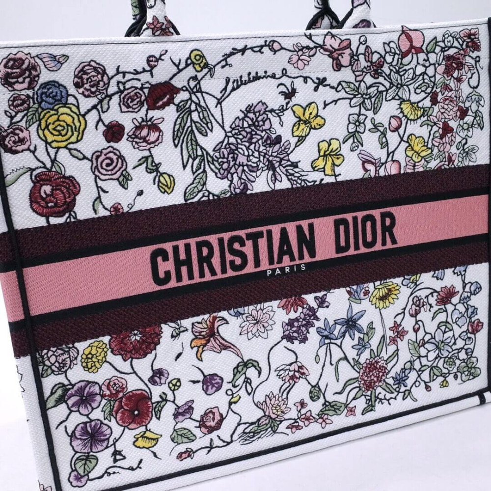 Christian Dior Book Tote White Multicolor Florilegio Embroidery