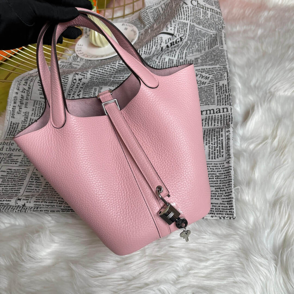 Hermes Picotin Lock Bag in Taurillon Clemence 3Q Rose Sakura