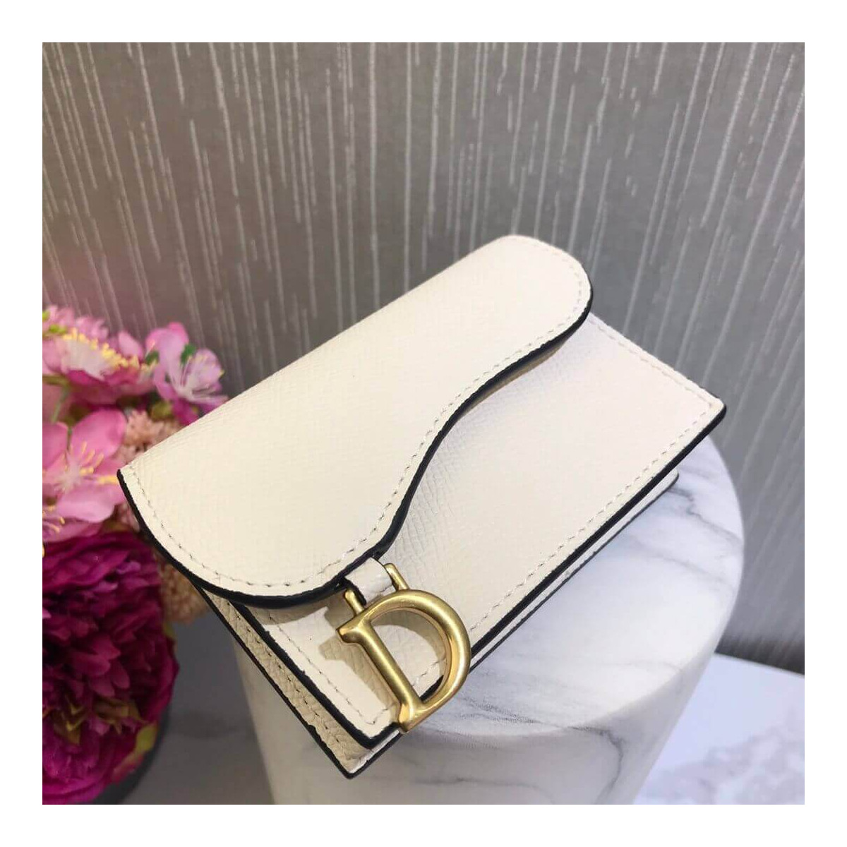 Christian Dior Grained Calfskin Saddle Flap Card Holder S5611