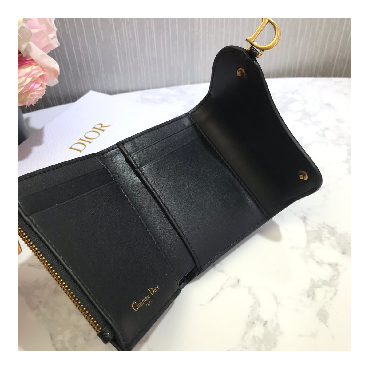 Christian Dior Grained Calfskin Saddle Lotus Wallet S5652