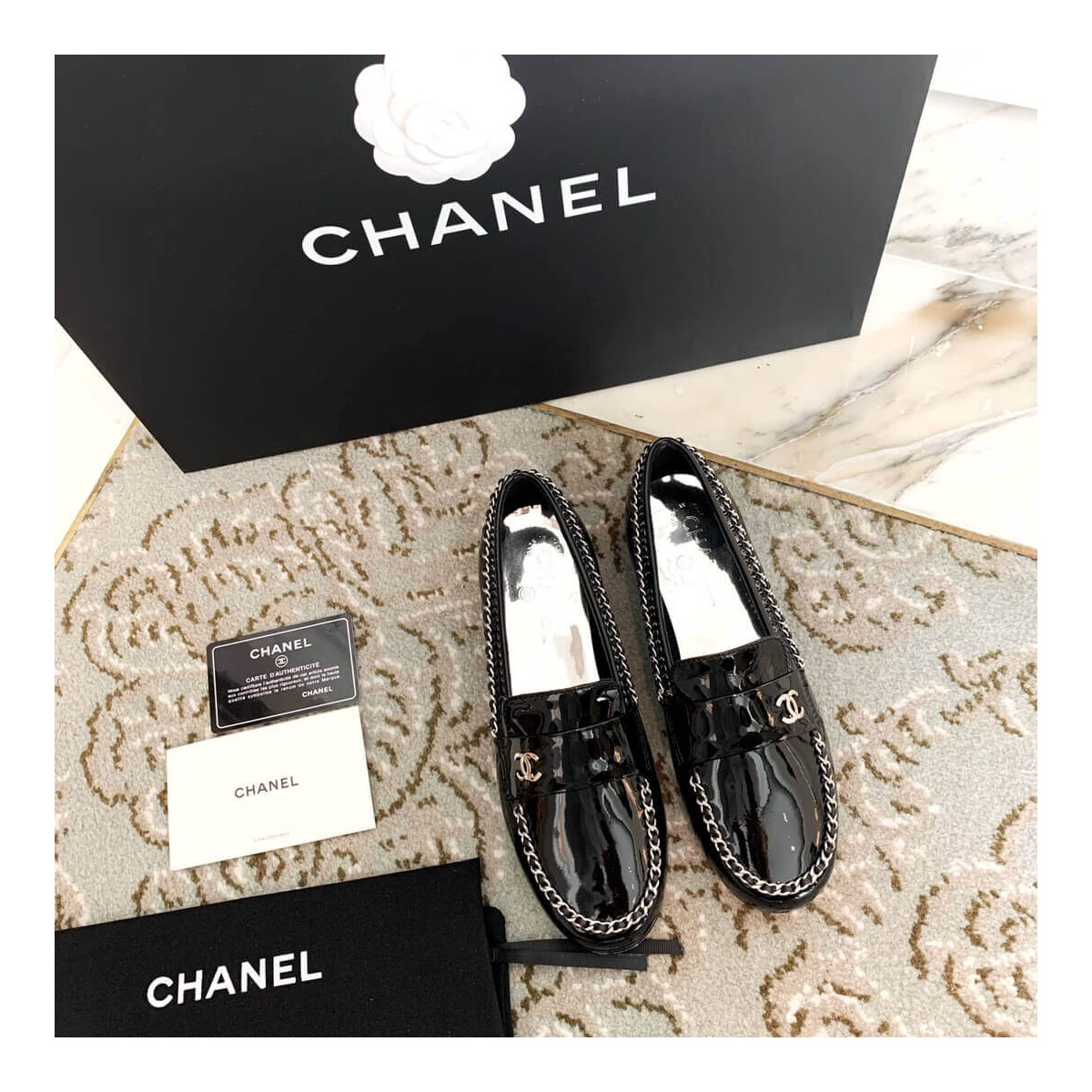 Chanel Patent Leather Chain Loafers G35631