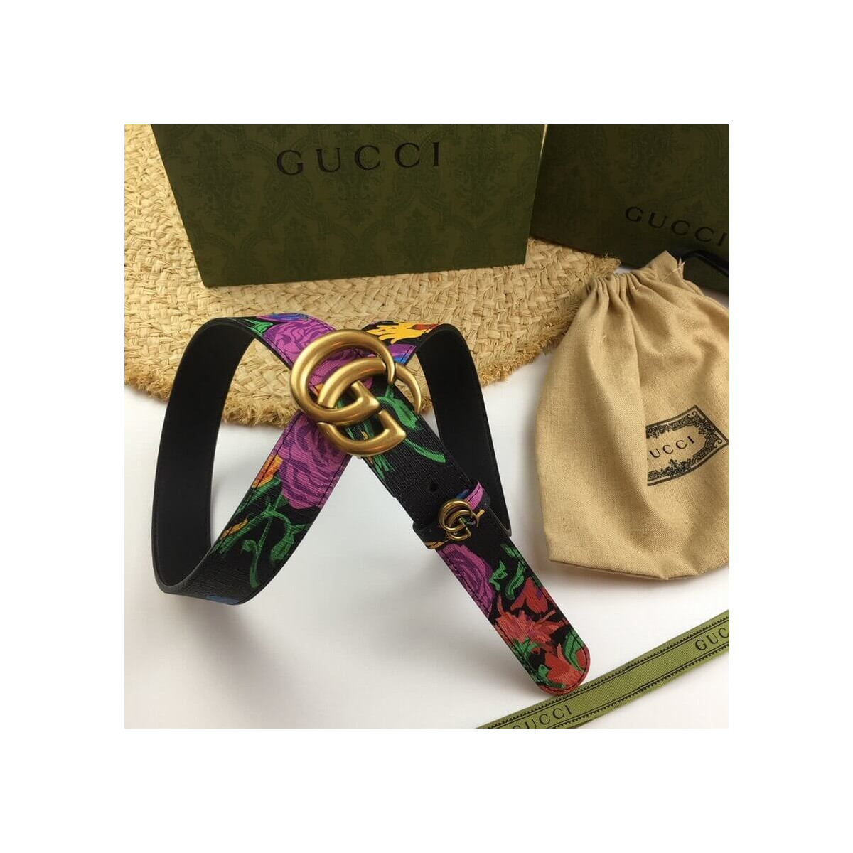 Gucci Ken Scott Print GG Marmont Belt Double G Buckle 4 Cm Width