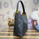 Louis Vuttion Grained Calfskin Low Key Hobo MM M24856 Black