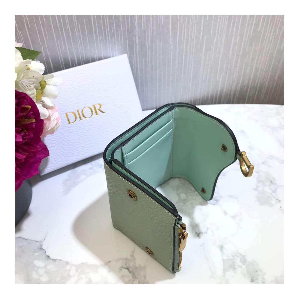 Christian Dior Grained Calfskin Saddle Lotus Wallet S5652