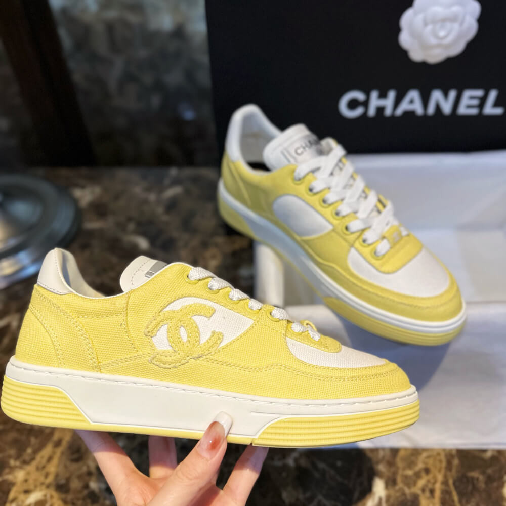 Chanel Fabric Runners Trainers Sneakers G37488 Yellow White