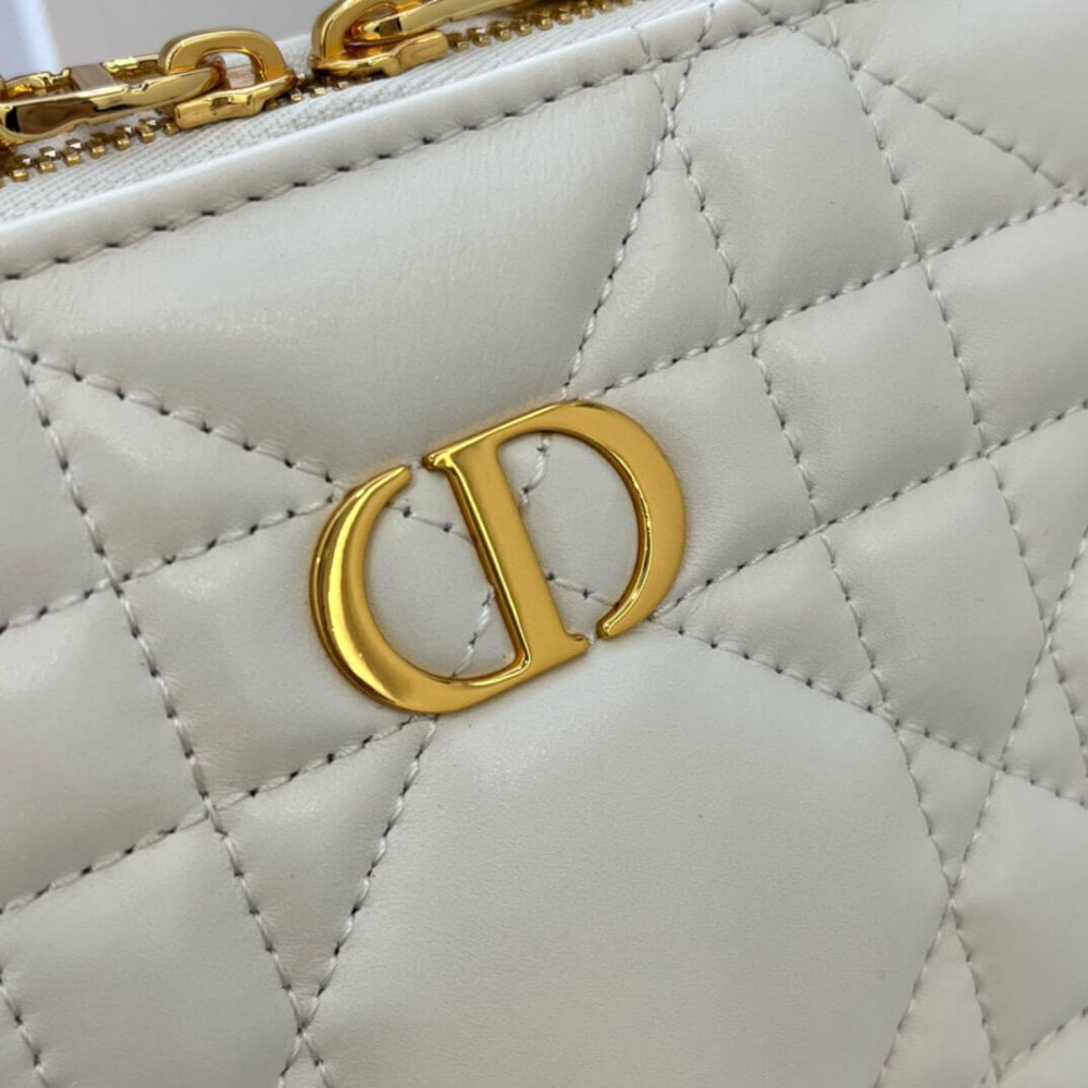 Christian Dior Caro Box Bag With Chain Latte Quilted Macrocannage Calfskin S5140