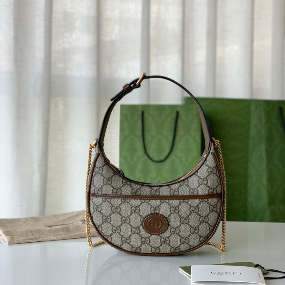 Gucci Half-Moon-Shaped Mini Bag with Interlocking G 726843 Brown