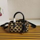 Prada Symbole Embroidered Fabric Top-Handle Bag 1BB846 Black/Beige